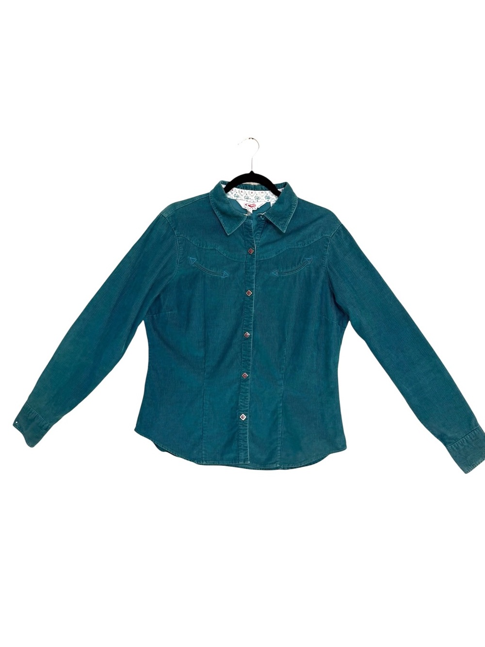 Roper Teal Corduroy Western Shirt Snap Front Prarie Cowgirl Large